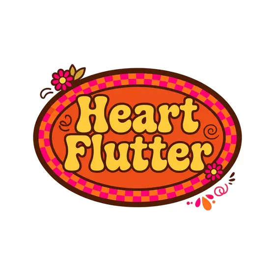 Heart Flutter Oval Label in Yellow on Orange