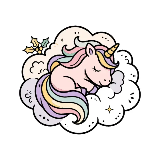 Unicorn Napping on Snowy Cloud