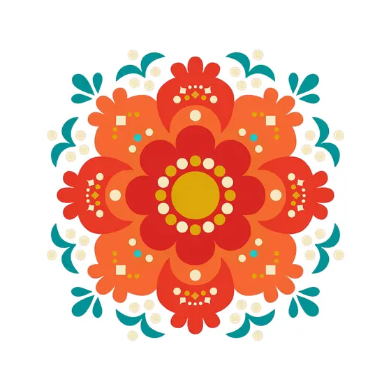 Orange and Red Folk Floral Mandala