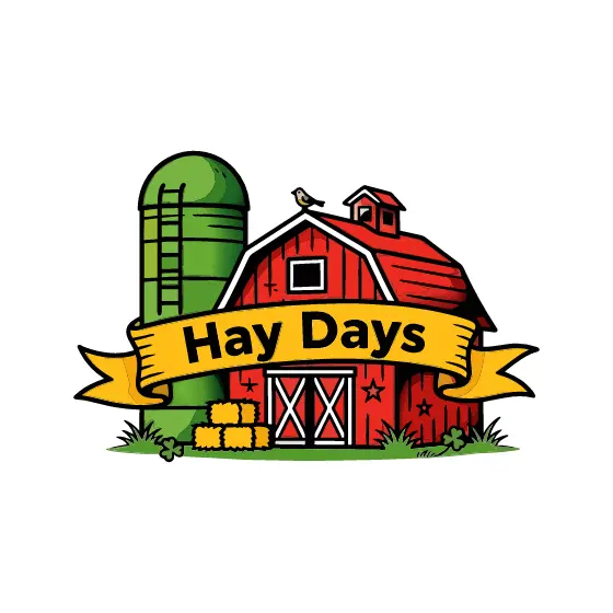 Barn With Hay Bales and Silo