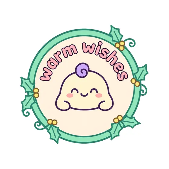 Round Badge With Smiling Blob Character