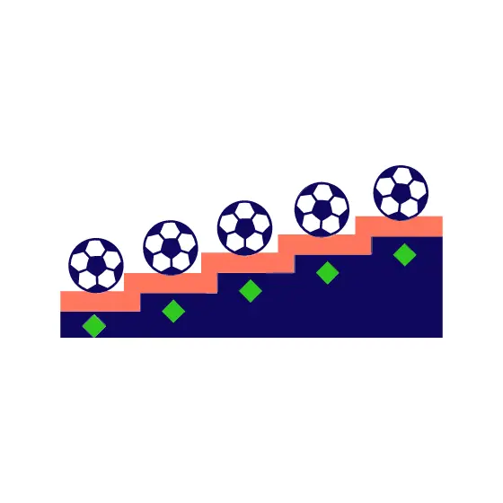 Soccer Balls on Coral Steps with Green Diamonds