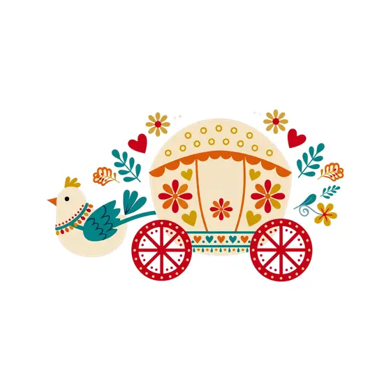 Folk Bird Carriage With Orange Canopy