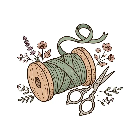 Spool And Scissors With Sprigs