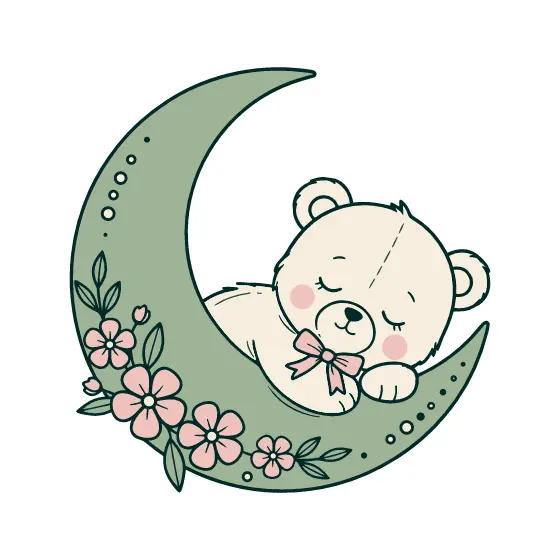 Bear Sleeping On Floral Crescent