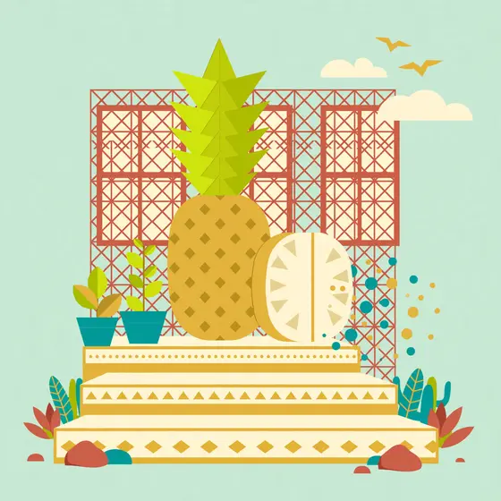 Whole Gold Pineapple on Stepped Pedestal