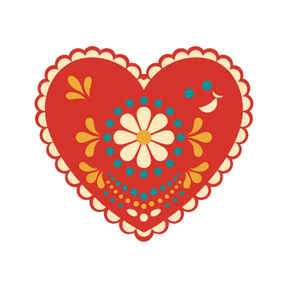 Red Heart With Flower and Scalloped Border