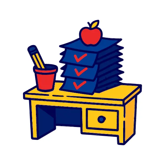Yellow Desk With Navy Papers