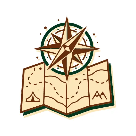 Compass Rose Over Folded Trail Map
