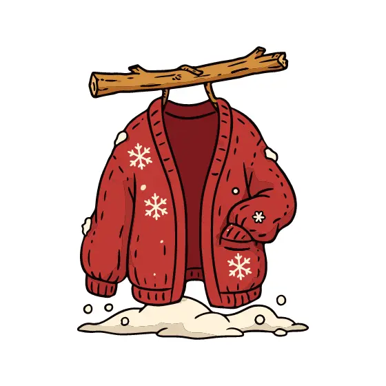 Red Cardigan on Branch in Snow