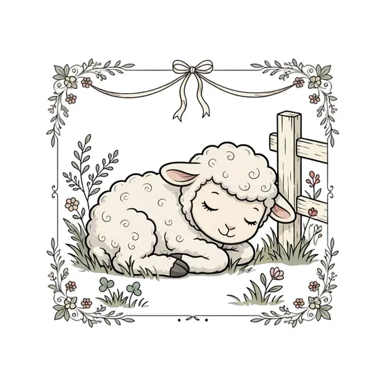 Sleeping Lamb with Ribbon Frame