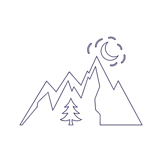 Mountain Range Moon And Pine Outline