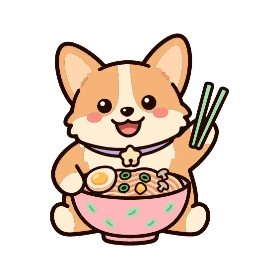 Cute Corgi Holding Ramen Bowl
