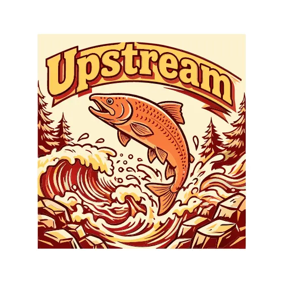 Salmon Jumping Over Waves With Arched Text
