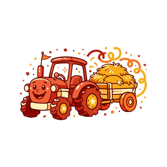 Tractor With Star Hubcaps and Starry Hay