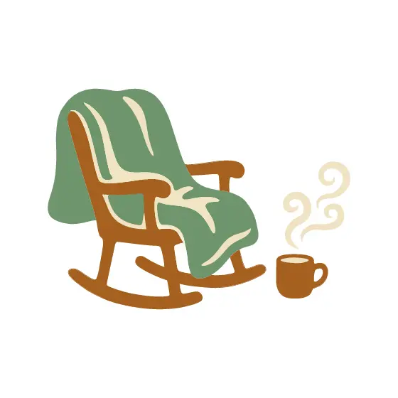 Rocking Chair With Blanket and Mug