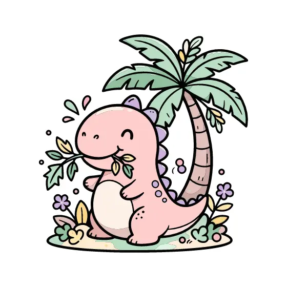 Happy Dino Holding Leaf Sprig