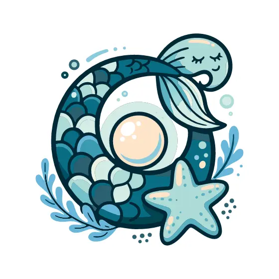 Mermaid Tail Around Pearl and Starfish