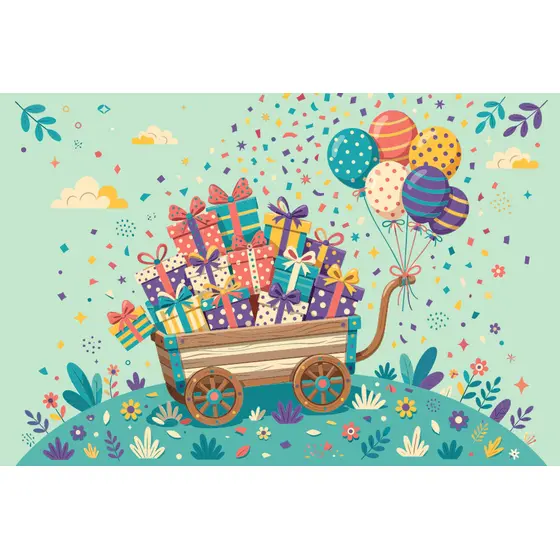 Wooden Wagon Piled With Gifts