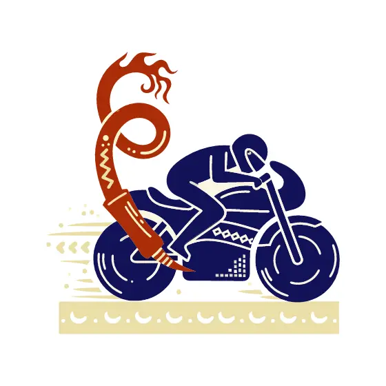 Motorcycle With Flame-Tipped Exhaust Swirl