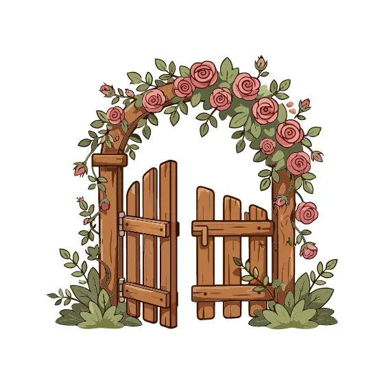 Rustic Gate Arch Framed by Roses