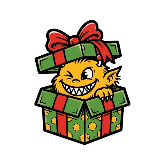 Monster Peeking From Patterned Gift Box