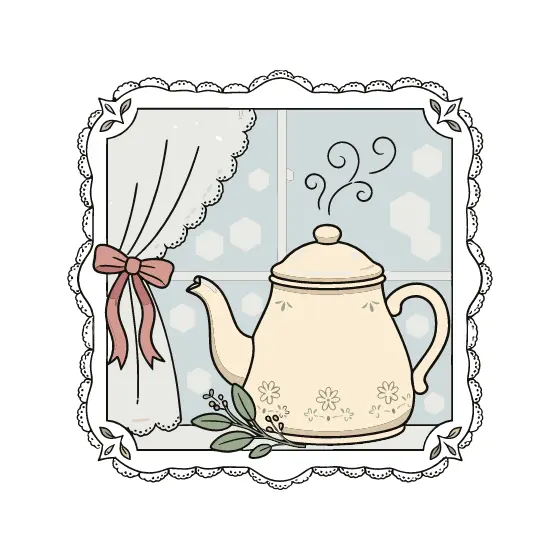 Teapot at Window With Curtain