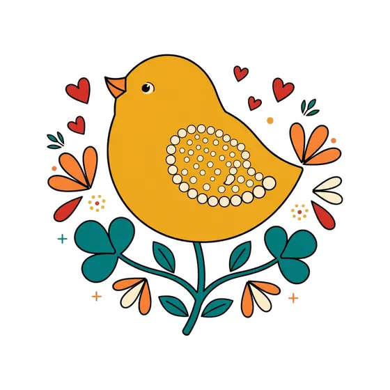 Plump Mustard Bird With Clover