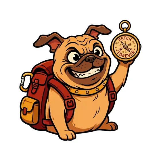Grinning Pug Holding Paw Compass