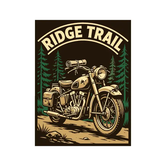 Vintage Motorcycle on Pine Trail Print