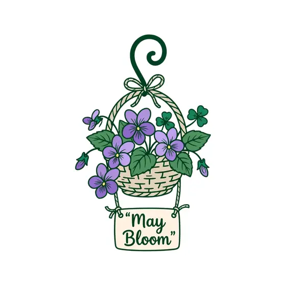 Violet Basket With Clover and Green Tag