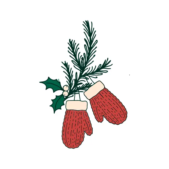 Red Mittens With Fir and Holly
