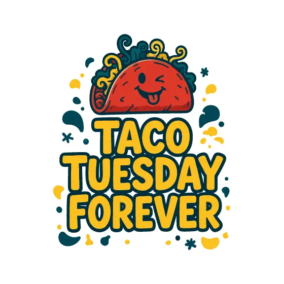 Yellow Lettering Taco With Teal Curls