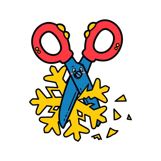 Smiling Scissors Cutting Yellow Snowflake