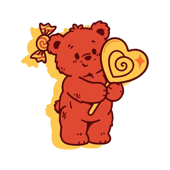 Standing Red Bear With Heart Lollipop