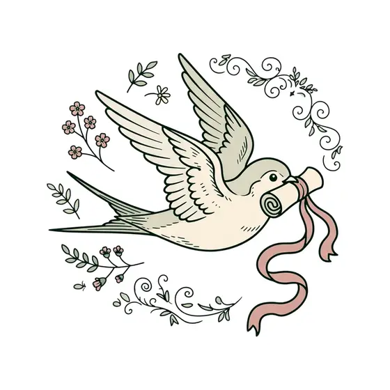 Cream Swallow With Rose Ribbon Letter
