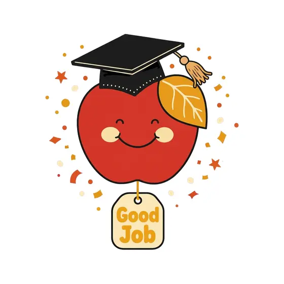 Smiling Red Apple in Graduation Cap