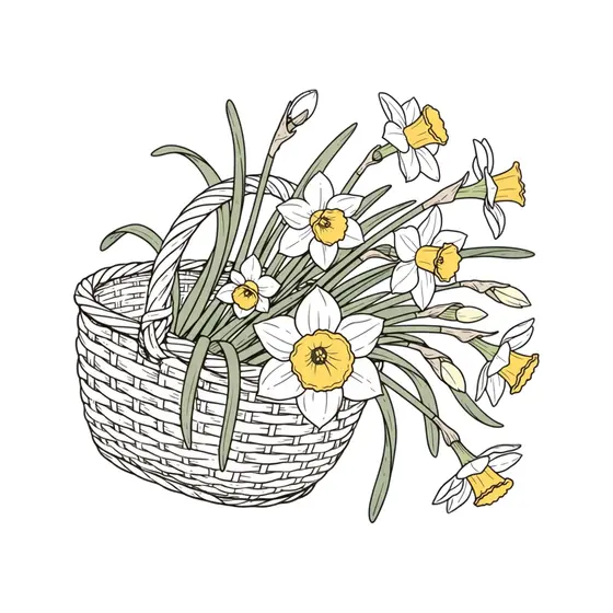 Narcissus Stems Spilling From Wicker Basket