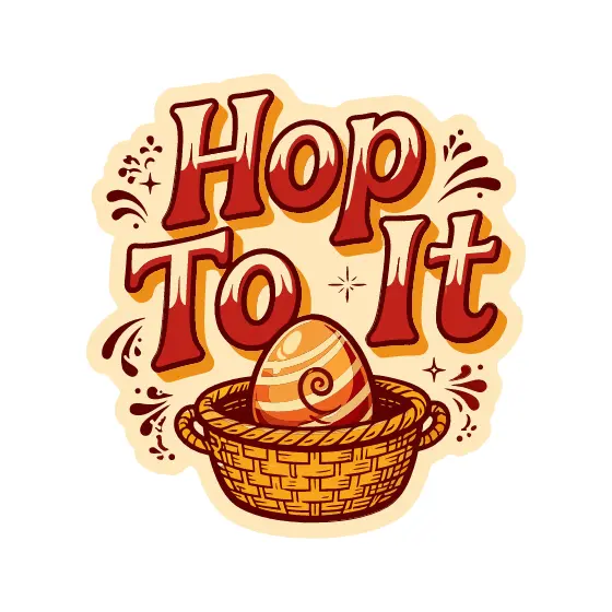 Red Hop To It Egg Basket Sticker