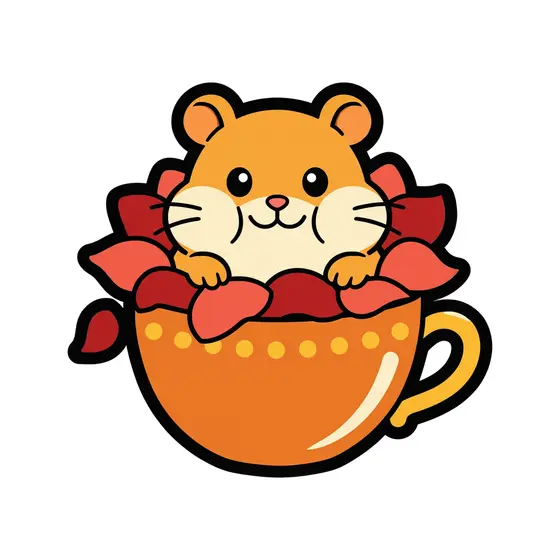 Golden Hamster In Coral Rose Teacup