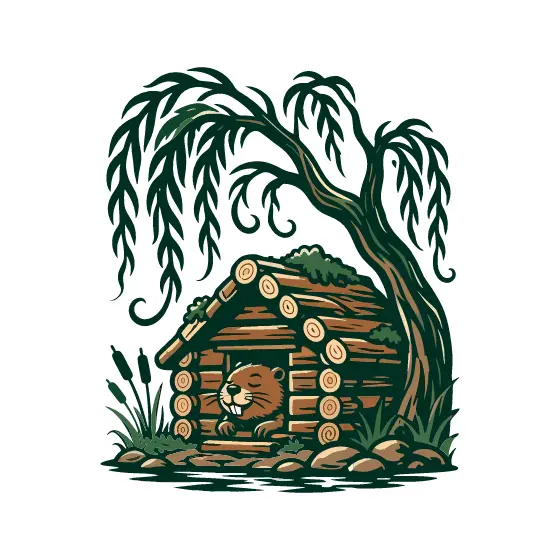 Moss-Roofed Lodge With Lush Willow
