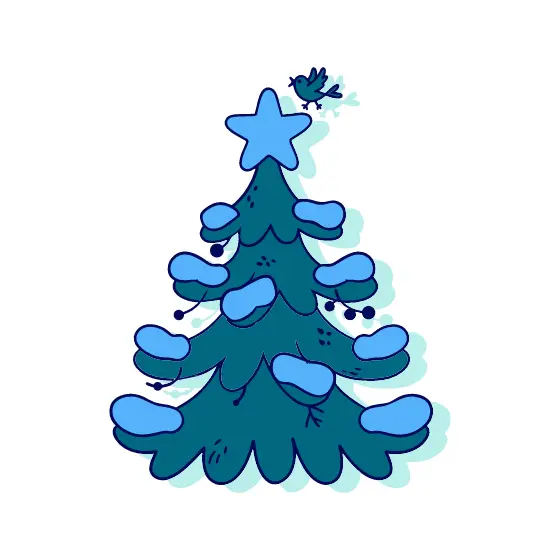 Snowy Pine Tree With Bird