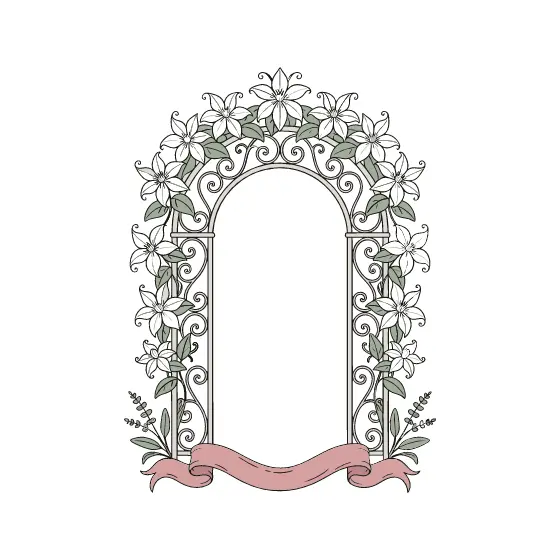 White Clematis Arch with Rose Banner