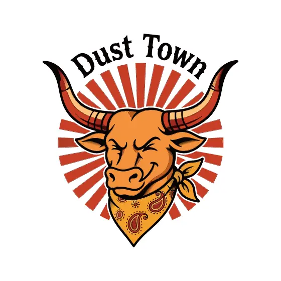 Winking Longhorn Steer With Dust Town