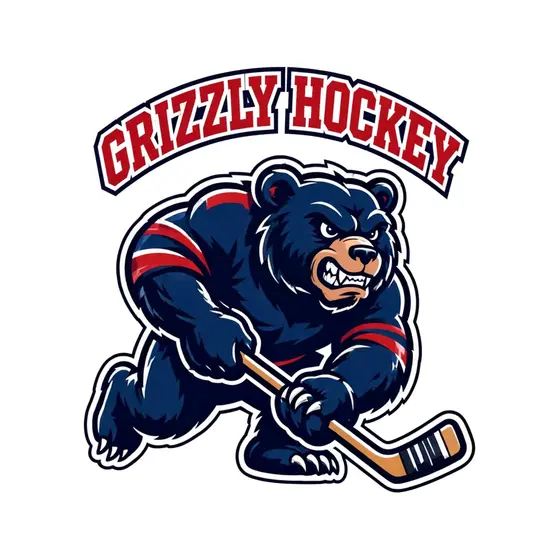 Charging Navy Bear With Hockey Stick