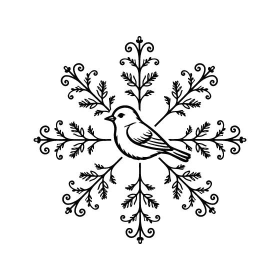 Songbird Snowflake With Leafy Fern Arms