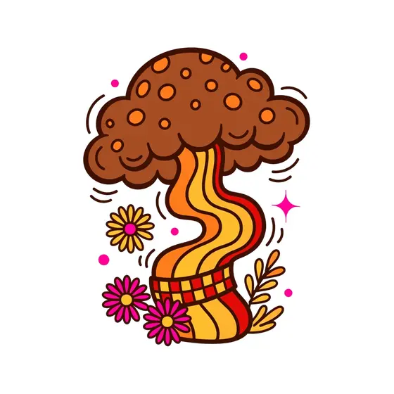 Brown Mushroom With Pink Daisies