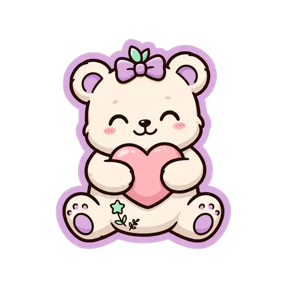 Cream Teddy Bear Hugging Pink Heart