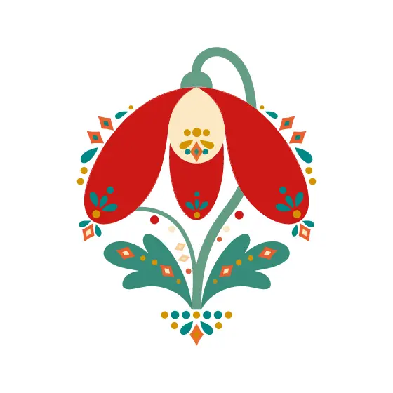 Red Snowdrop With Teal Ornaments