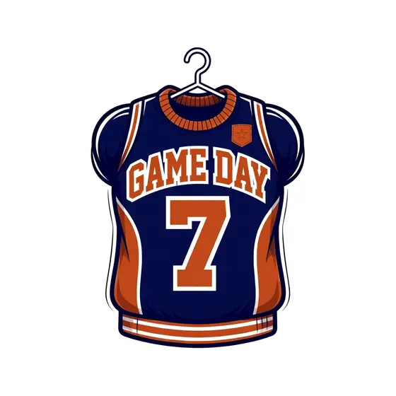Navy Varsity Jersey With Orange Number 7